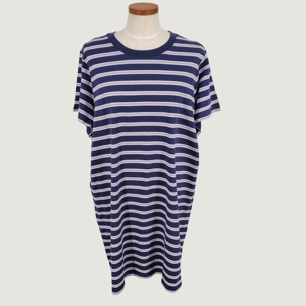 Old Navy Striped T-Shirt Dress Womens XXL Navy Blue Pink Green Short Sleeve New